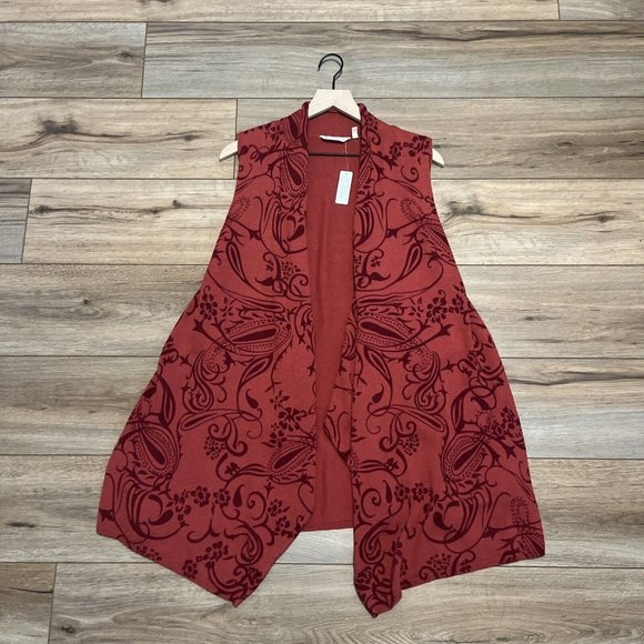 Soft Surroundings Waterfall Sweater Vest SZ Large Open Front Sleeveless Red - Picture 1 of 10